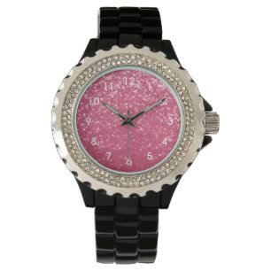 Ljusa rosa ro-faux-brunnar glitter med siffror armbandsur