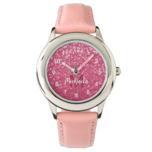 Ljusa rosa ro-faux-sparkler glitter Monogram Armbandsur