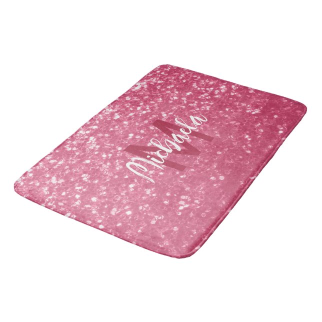Ljusa rosa ro-faux-sparkler glitter Monogram Badrumsmatta (Vinklad)