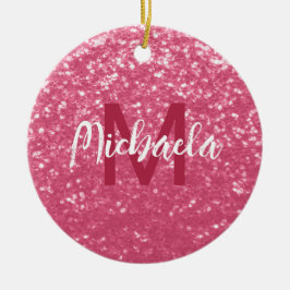 Ljusa rosa ro-faux-sparkler glitter Monogram Julgransprydnad Keramik