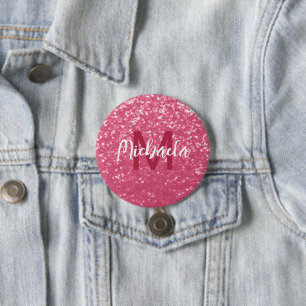 Ljusa rosa ro-faux-sparkler glitter Monogram Knapp