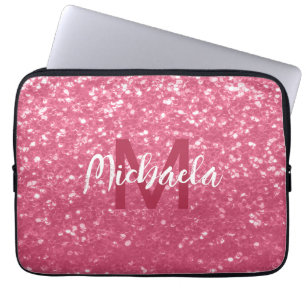 Ljusa rosa ro-faux-sparkler glitter Monogram Laptop Fodral