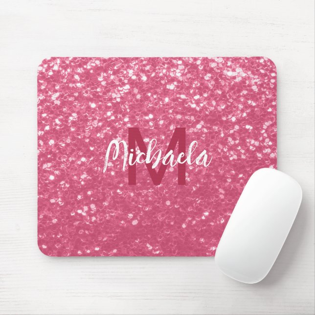 Ljusa rosa ro-faux-sparkler glitter Monogram Musmatta (Med mus)