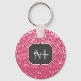 Ljusa rosa ro-faux-sparkler glitter Monogram Nyckelring