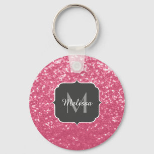 Ljusa rosa ro-faux-sparkler glitter Monogram Nyckelring