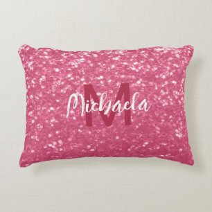 Ljusa rosa ro-faux-sparkler glitter Monogram Prydnadskudde
