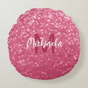 Ljusa rosa ro-faux-sparkler glitter Monogram Rund Kudde