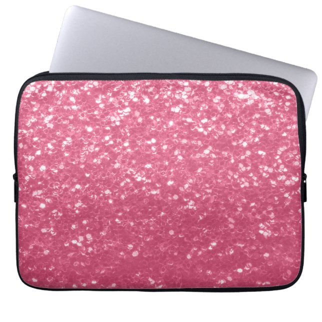 Ljusa rosa ro faux sparkles glitter laptop fodral (Framsidan)