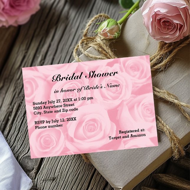 Ljusa rosa Ro-Möhippan Inbjudningar (Light Pink Rose Background Bridal Shower Invitation)