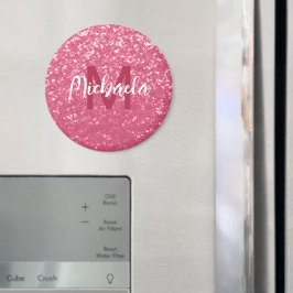 Ljusa rosa röd ros-faux-sparkler glitter Monogram Magnet