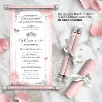 Ljusa rosa Silver Quince DIY-Rulla-inbjudningar