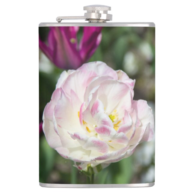 Ljusa rosa-tulpaner på en solig dag fickplunta (Framsidan)