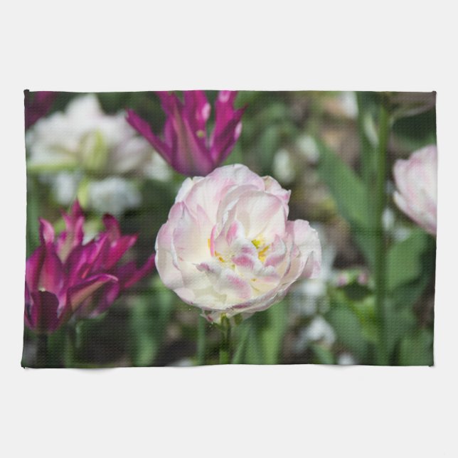 Ljusa rosa-tulpaner på en solig dag kökshandduk (Horisontell)