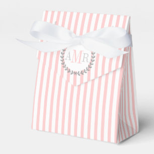Ljusa rosa, vita rand monogram bröllop presentaskar