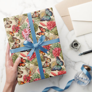 Ljusa sommaren mönster med fjärilar och kaktusar presentpapper