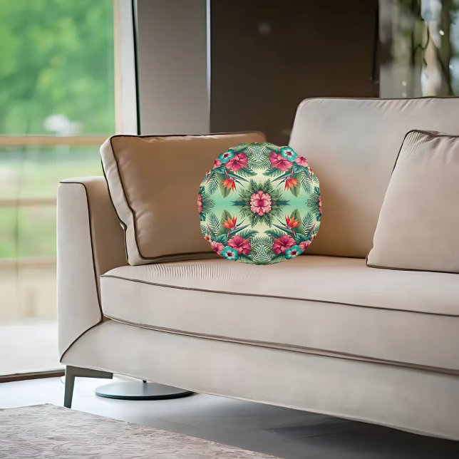 Ljusa Tropikernor Rund Kudde (Skapare uppladdad)