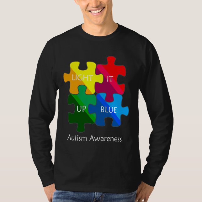 Ljusa upp blått puzzel Delarare för autismens värn T Shirt (Framsida)