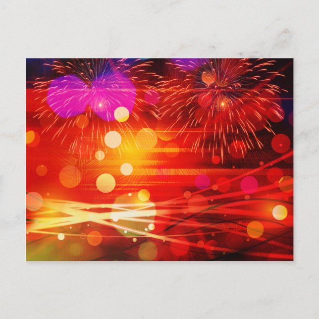 Ljusa upp ljusstrålar och Fireworks i Himlar Vykort (Framsida)