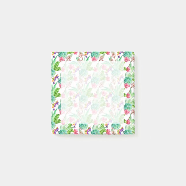 Ljusa vattenfärgsaktus & Succult Mönster Post-it Block (Framsida)