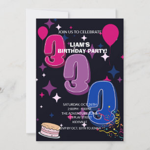 Ljusande 3-årsdag Rosa Blått Konfetti Inbjudningar