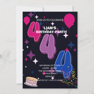 Ljusande 4-årsdag | Rosa Blått Konfetti Inbjudningar