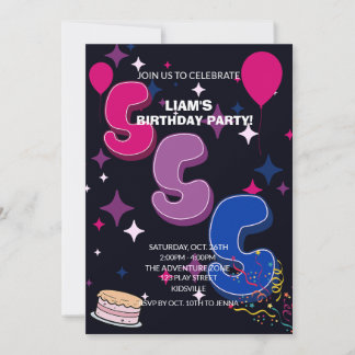 Ljusande 5-årsdag | Rosa Blått Konfetti Inbjudningar