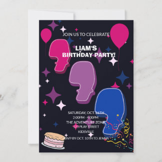 Ljusande 6-årsdag | Rosa Blått Konfetti Inbjudningar