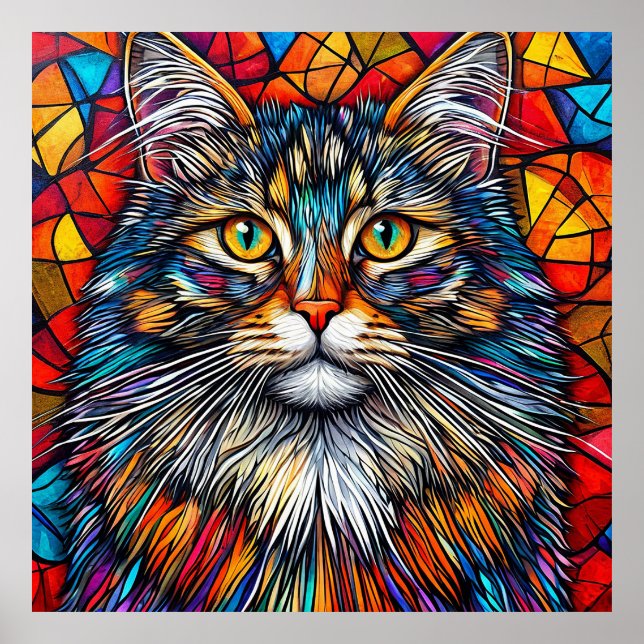 Ljusande Abstrakt Kattillustration Poster (Framsidan)