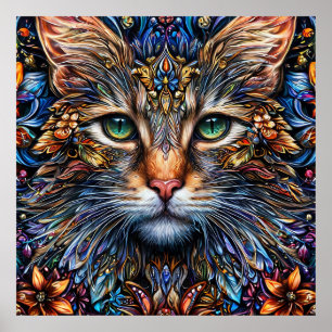 Ljusande Abstrakt Kattillustration Poster