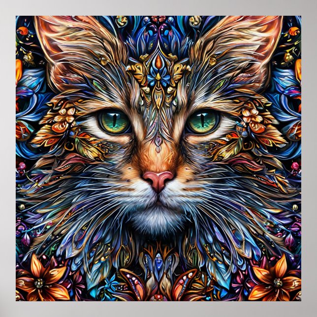 Ljusande Abstrakt Kattillustration Poster (Framsidan)