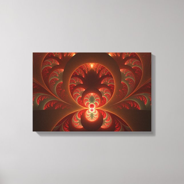 Ljusande Abstrakt Modern Orange Röd Fraktal Canvastryck (Framsida)