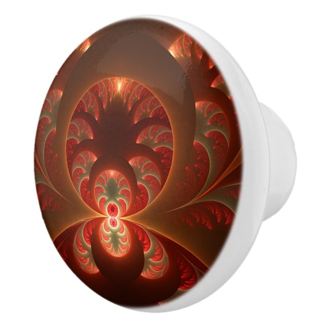 Ljusande abstrakt modern orange röd Fraktal Knopp (Höger)