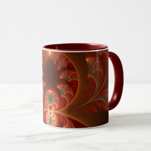 Ljusande abstrakt modern orange röd fraktal mugg