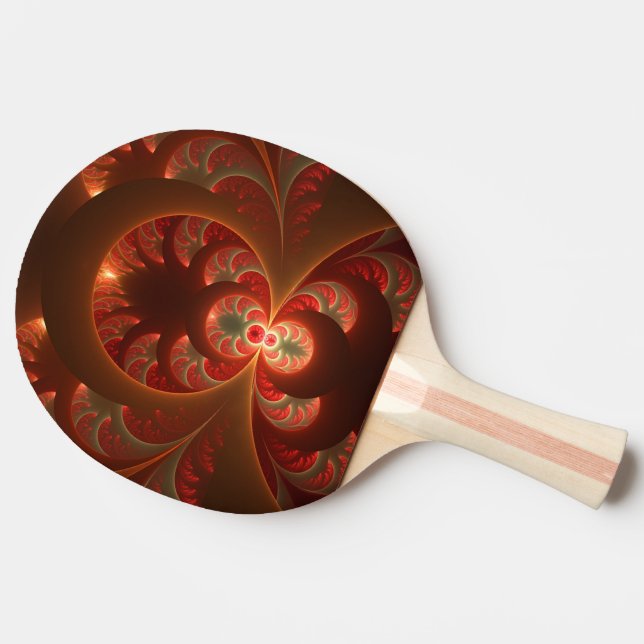 Ljusande abstrakt modern orange röd Fraktal Pingisracket (Sidan)