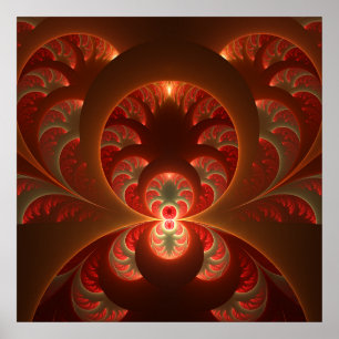 Ljusande abstrakt modern orange röd fraktal poster