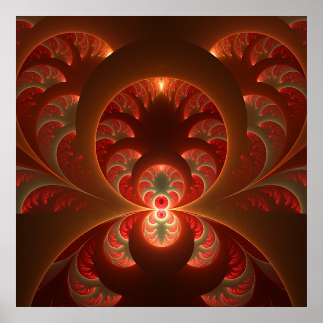 Ljusande abstrakt modern orange röd fraktal poster (Framsidan)