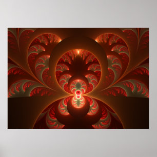 Ljusande abstrakt modern orange röd Fraktal Poster