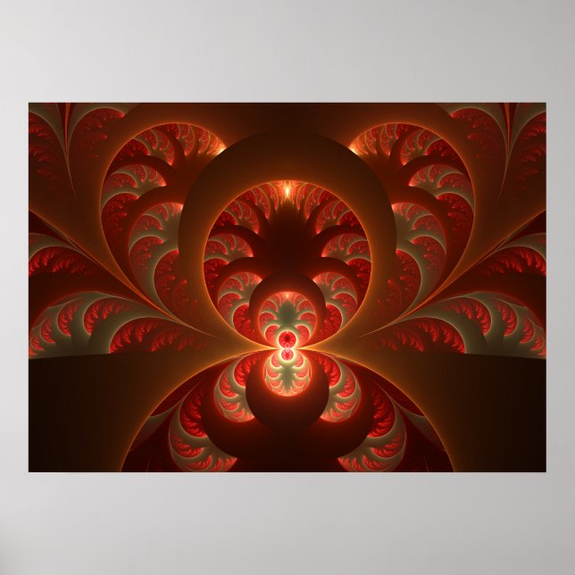 Ljusande abstrakt modern orange röd Fraktal Poster (Framsidan)