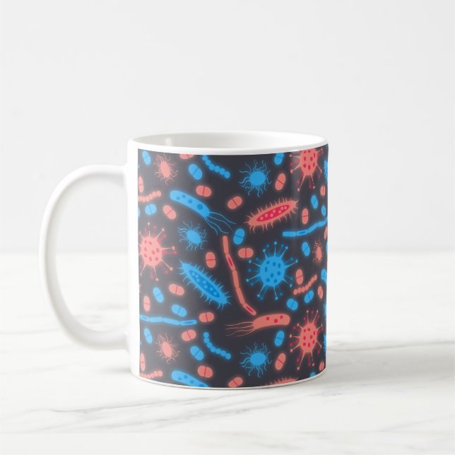 Ljusande bakterier mikroorganism rosa blå kaffemugg (Vänster)