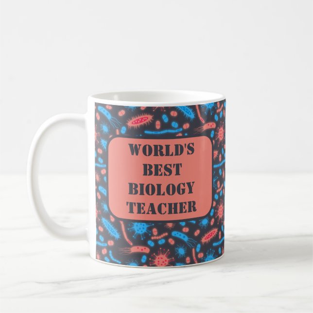 Ljusande bakterier mikroorganism rosa blå kaffemugg (Vänster)