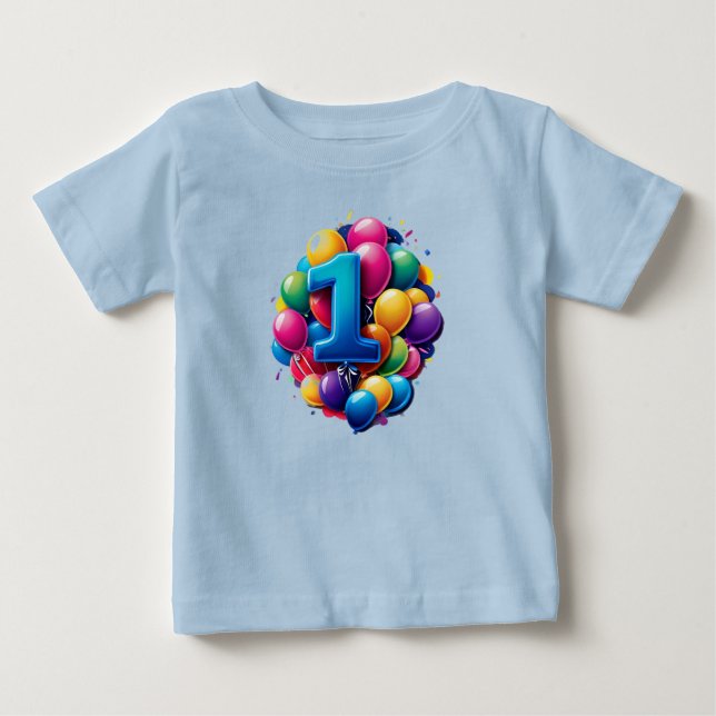 Ljusande ballongkluster med stor etta t shirt (Framsida)