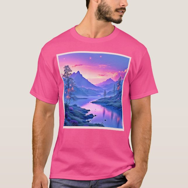 Ljusande Bergssjö Design T Shirt (Framsida)