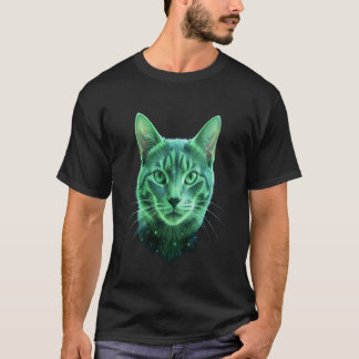 Ljusande bioluminescerande katt-huvud T-shirt
