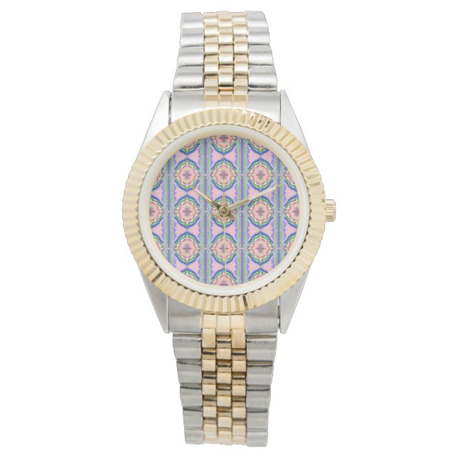 Ljusande blomkalejdoskop: Rosa och smaragdmandala Armbandsur (Framsida)