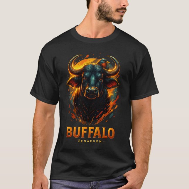 Ljusande Buffalo Huvud T-Shirt (Framsida)