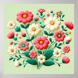 Ljusande bukett av 3d-blommor poster