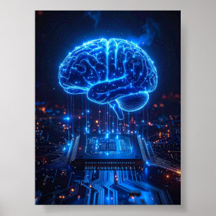 Ljusande Digital Brain Affisch - Teknik Kontorsdek