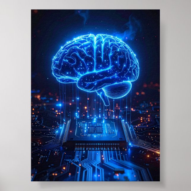 Ljusande Digital Brain Affisch - Teknik Kontorsdek (Framsidan)