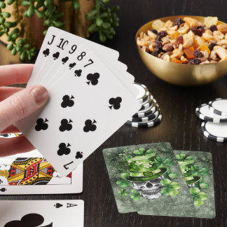 Ljusande dödskalle med grön hatt illustration casinokort