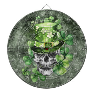 Ljusande dödskalle med grön hatt illustration darttavla